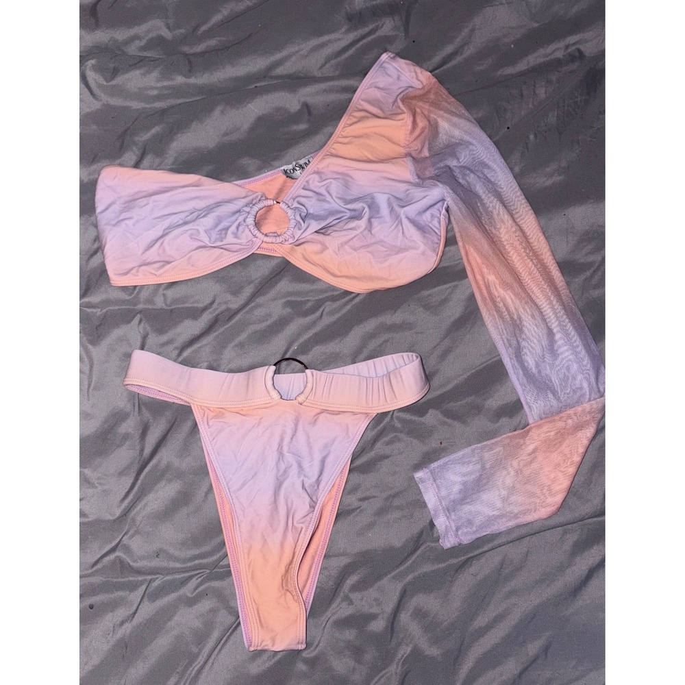 ICONSWIM One Shoulder Cutout O Ring‎ Pastel Ombré Bikini Set Size L - Picture 2 of 5